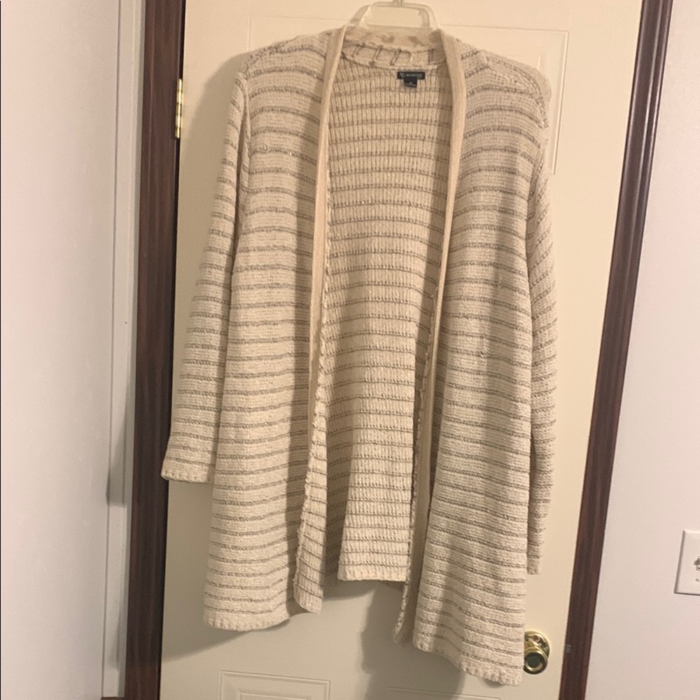 Cream Knit Cardigan with Subtle Stripes